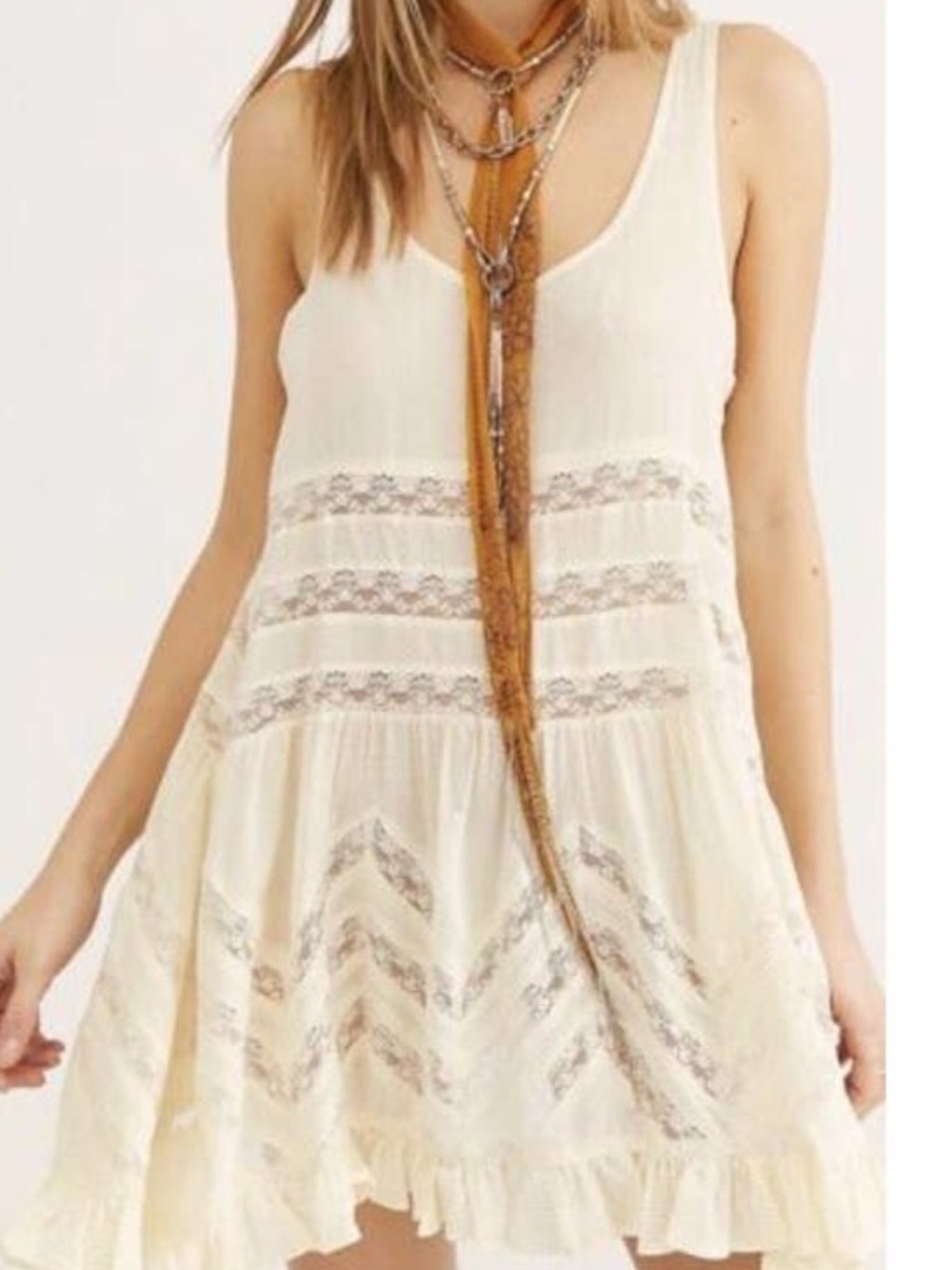 FREE PEOPLE Boho Trapeze Lace Voile Mini Tank Dress